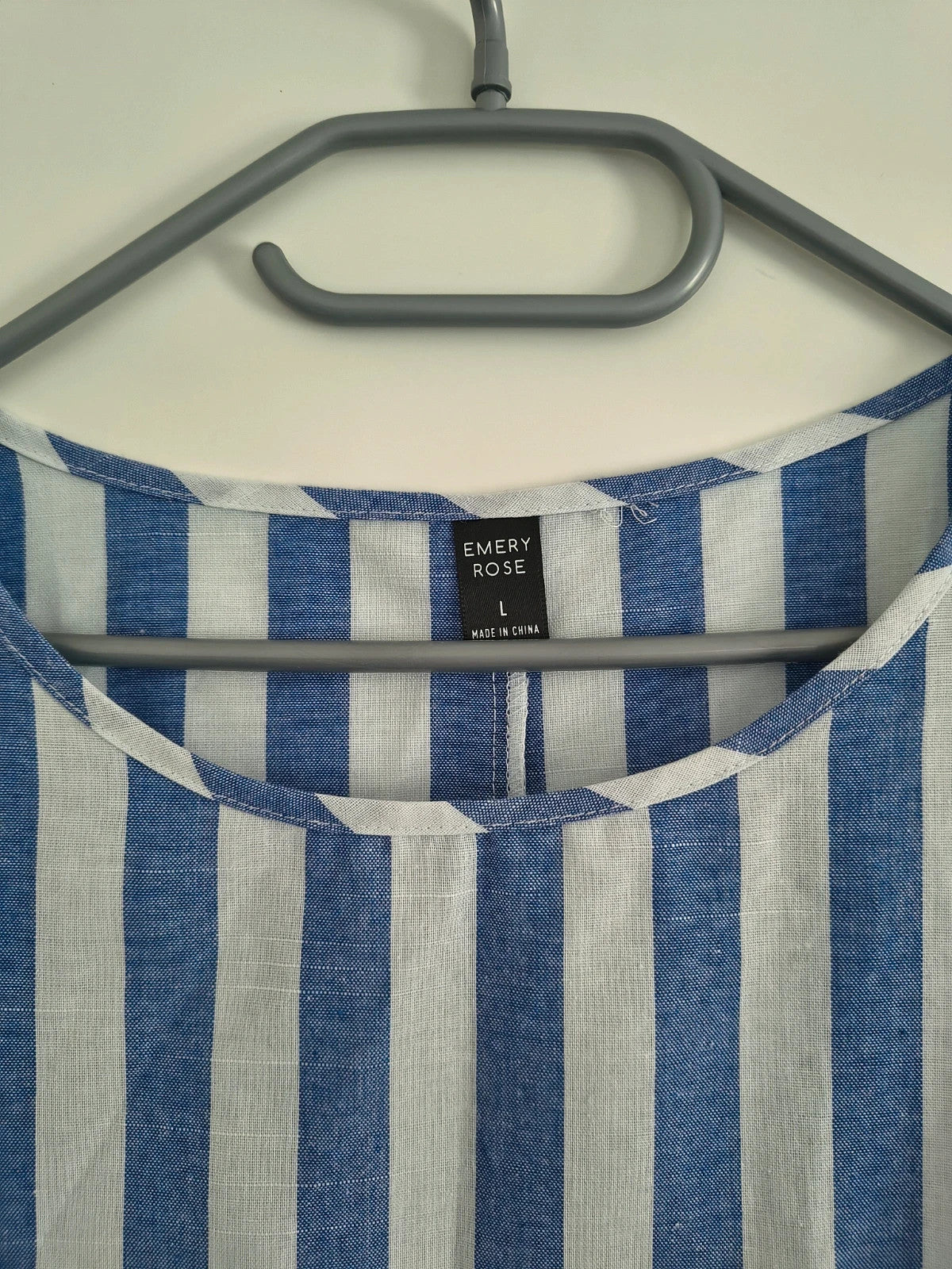 emery rose blue and white striped linen maxi dress, sleeveless, high-low hem, comfortable fit