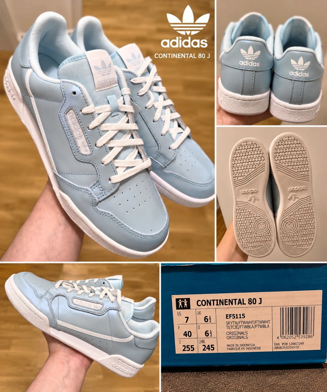 Adidas trainers blue with white details, classic look, subtle logo, size 40.