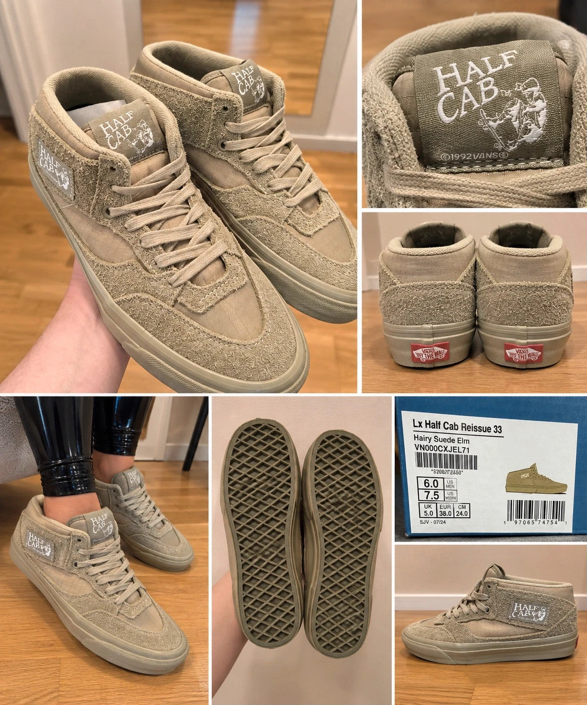 VANS beige khaki trainers leather Half Cab logo and details, nearly unworn condition.