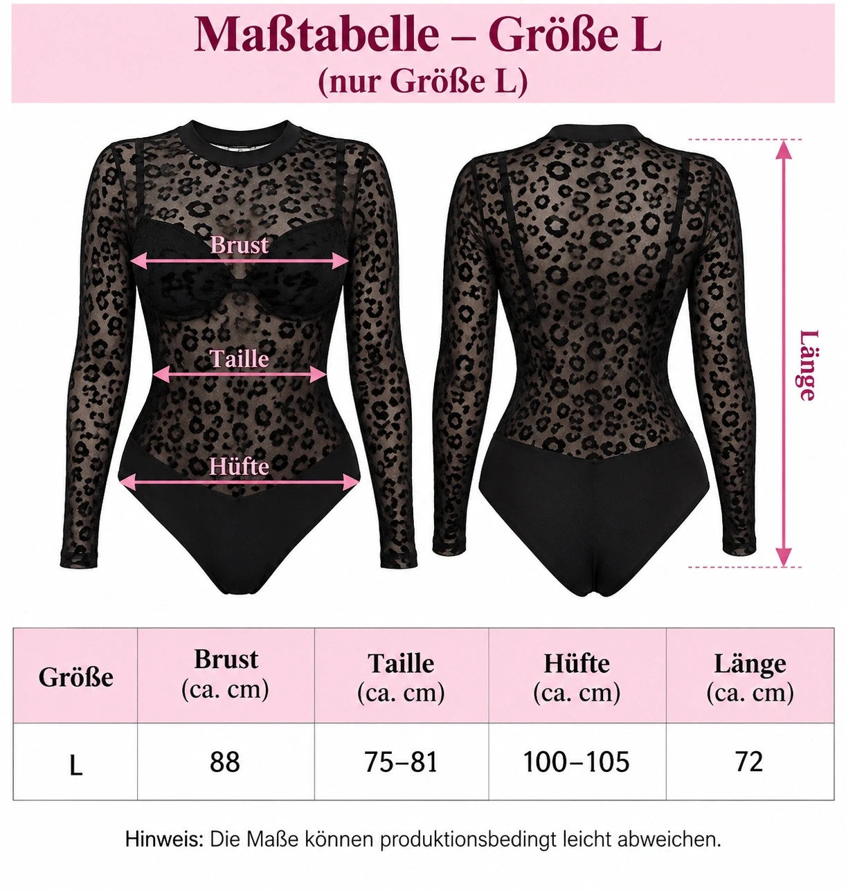 Schwarzer Leo Mesh Body transparent black with leopard print and stretchy material.