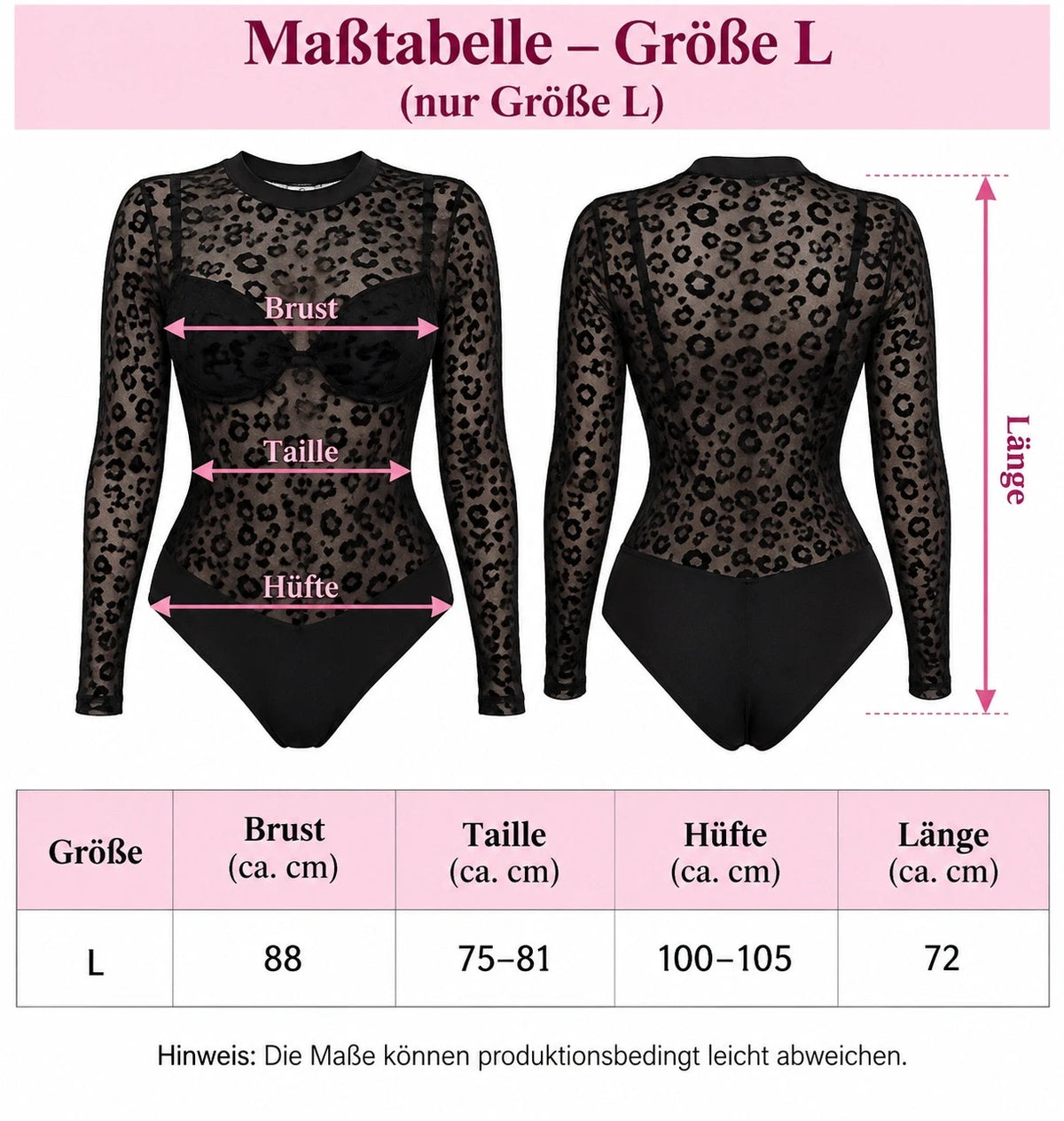 Schwarzer Leo Mesh Body transparent black with leopard print and stretchy material.