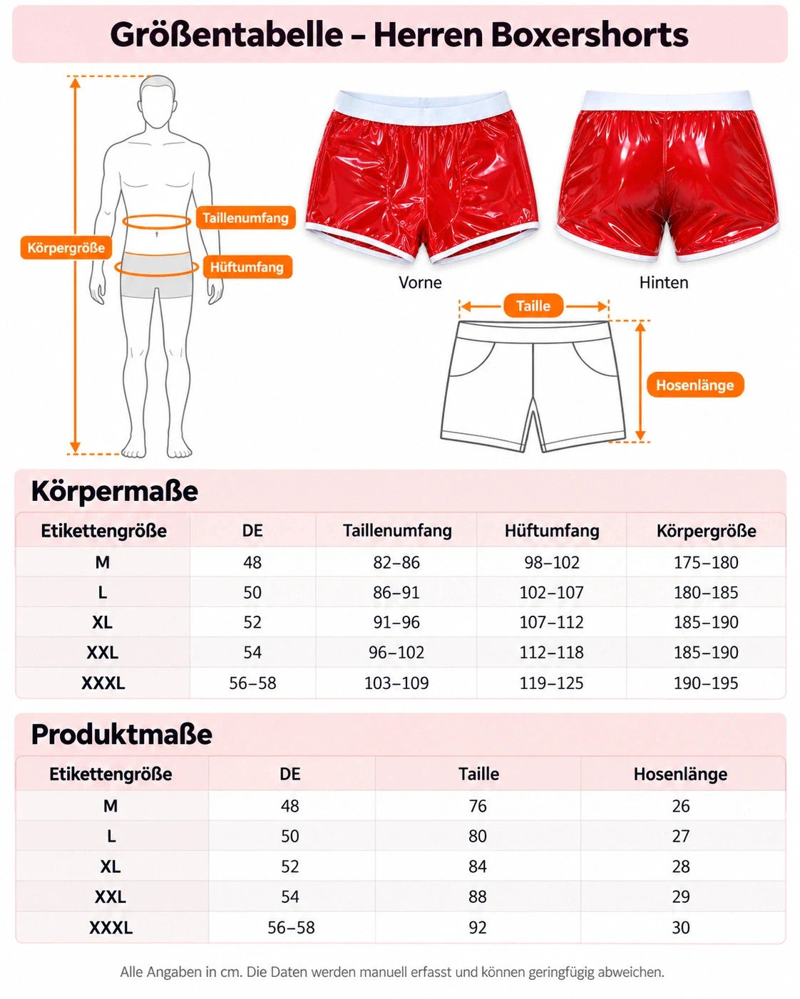 Eine red wetlook boxershorts with white waistband and contrasting leg openings.