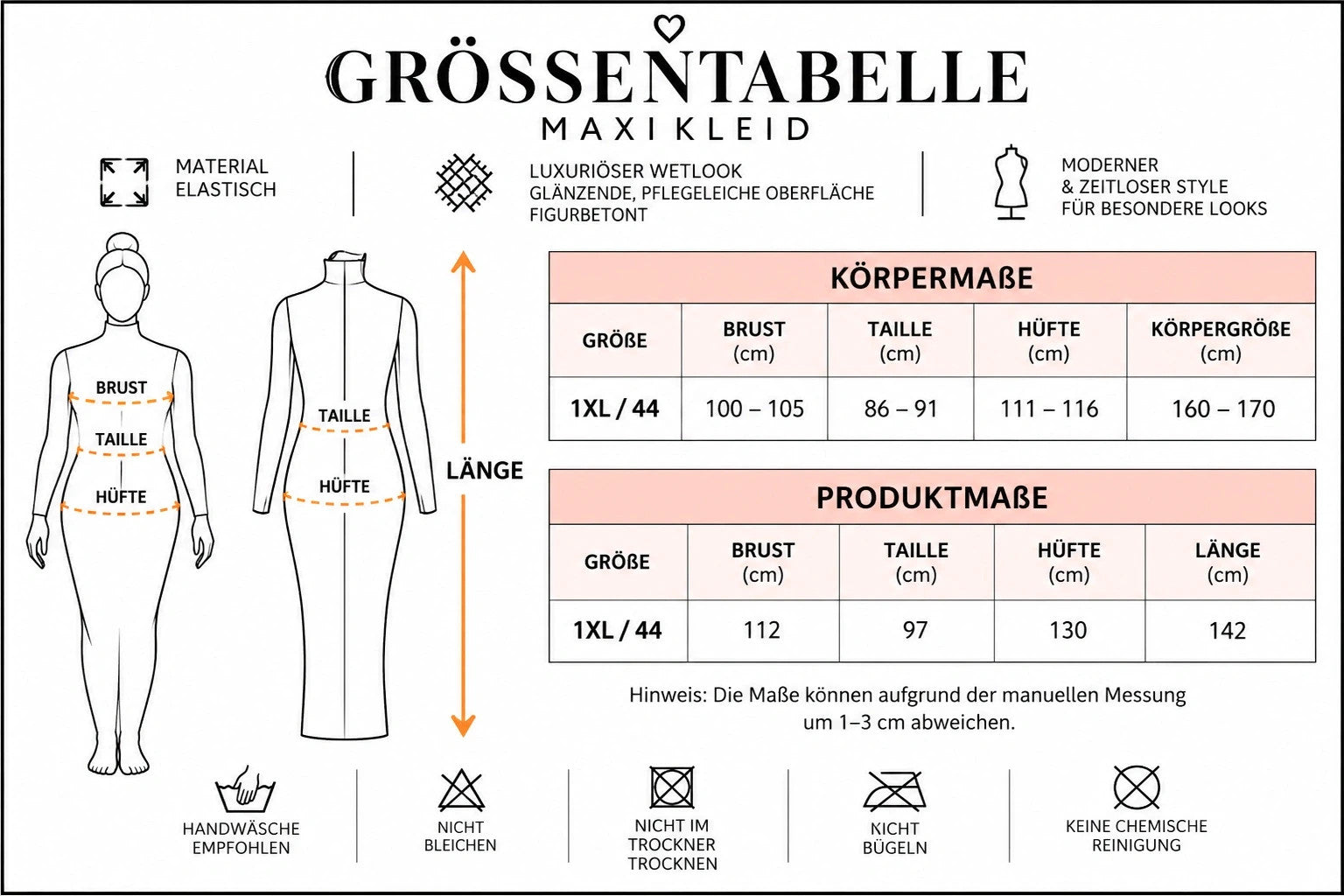 Schwarzes Maxikleid in Wetlook-Optik, figurbetont, lange Ärmel, hoher Kragen.