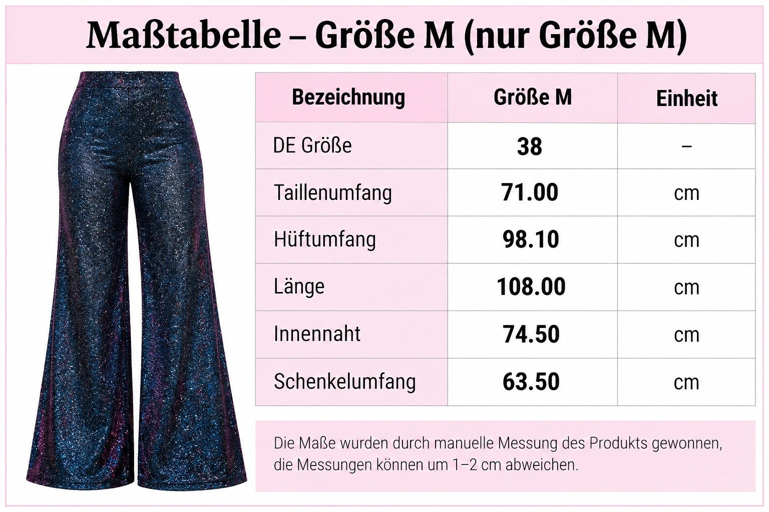 SheIn blue violet high waist glitter flared pants with shimmering color change effect.