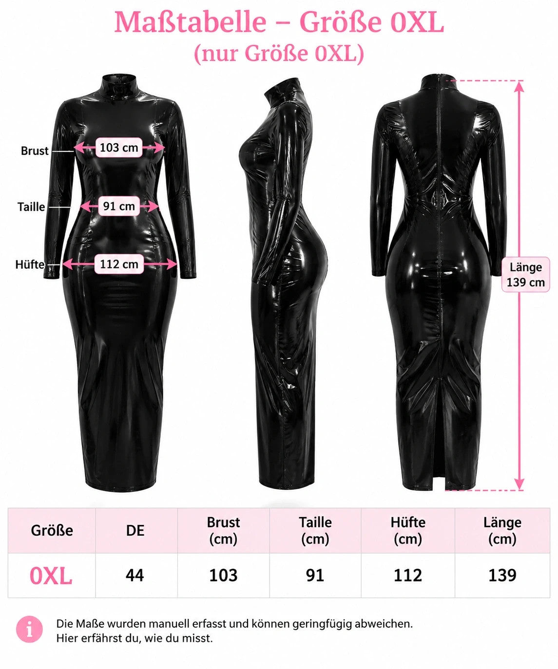 REI black bandage dress high neck long sleeve wetlook finish with back zipper.
