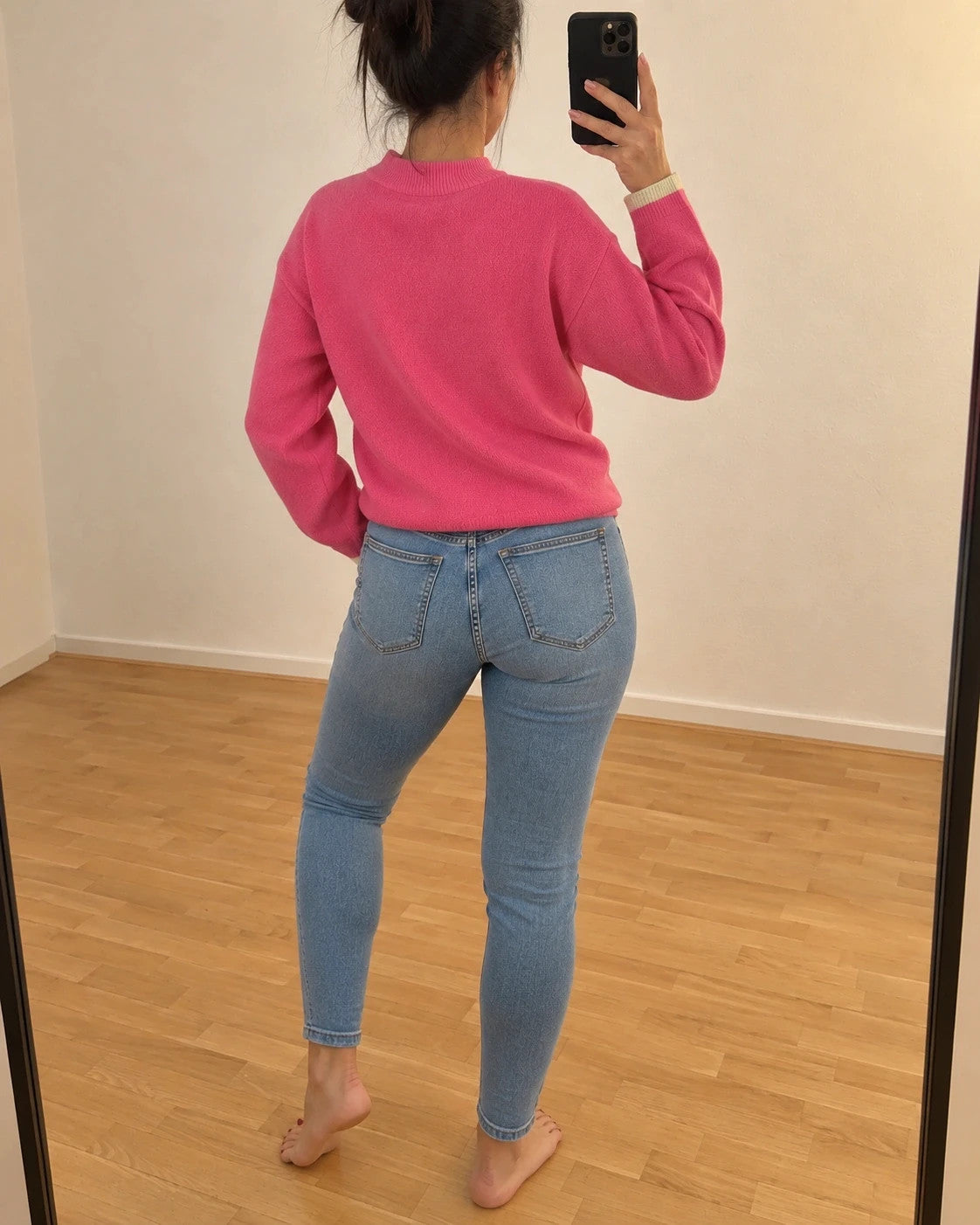 ONLY pink pullover with drawstring detail, round neckline, and contrasting sleeve cuffs.
