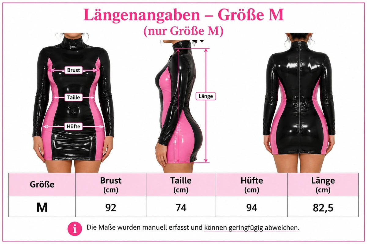 Che bandage dress black and pink with shiny surface and contrasting side inserts.