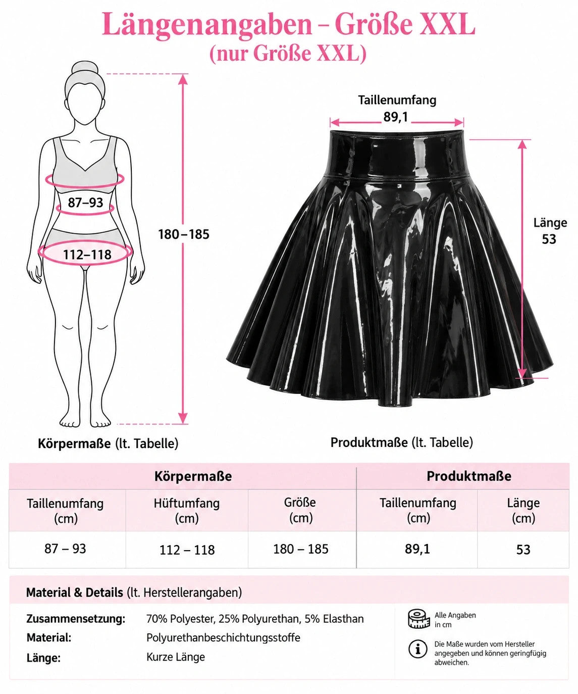 XXL black wetlook mini skirt high waist with back zipper and shiny finish