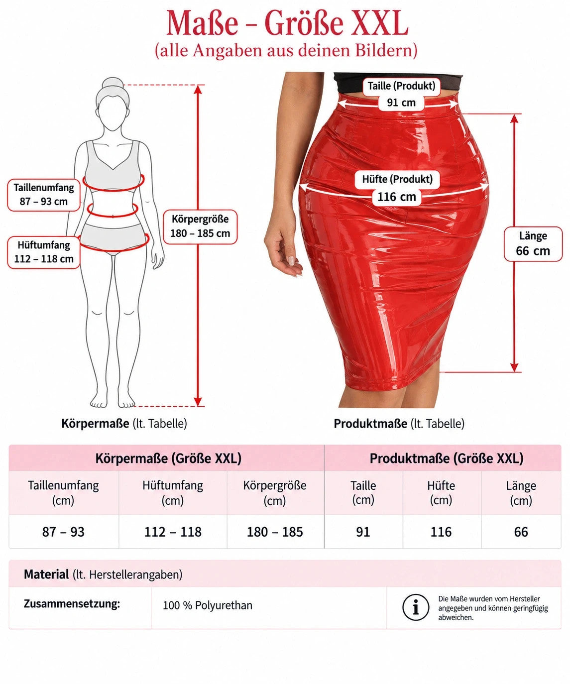 XXL red bandage midi skirt high waist glossy wetlook with back slit detail