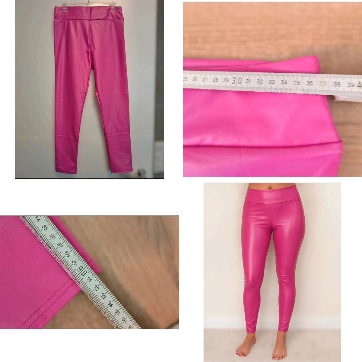 Leggings pink high-waist leggings in matte leather look, soft and stretchy material.
