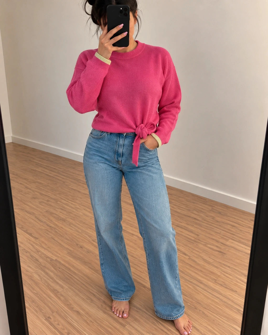 ONLY pink oversized pullover with drawstring, soft material, and contrasting sleeve accents.