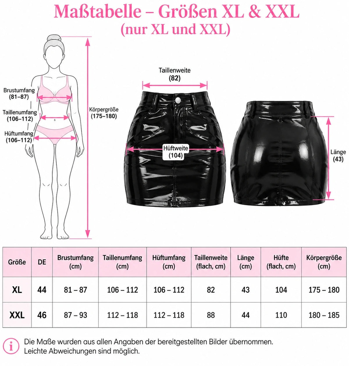 Pullover black knee-length skirt glossy wetlook finish with belt loops and pockets