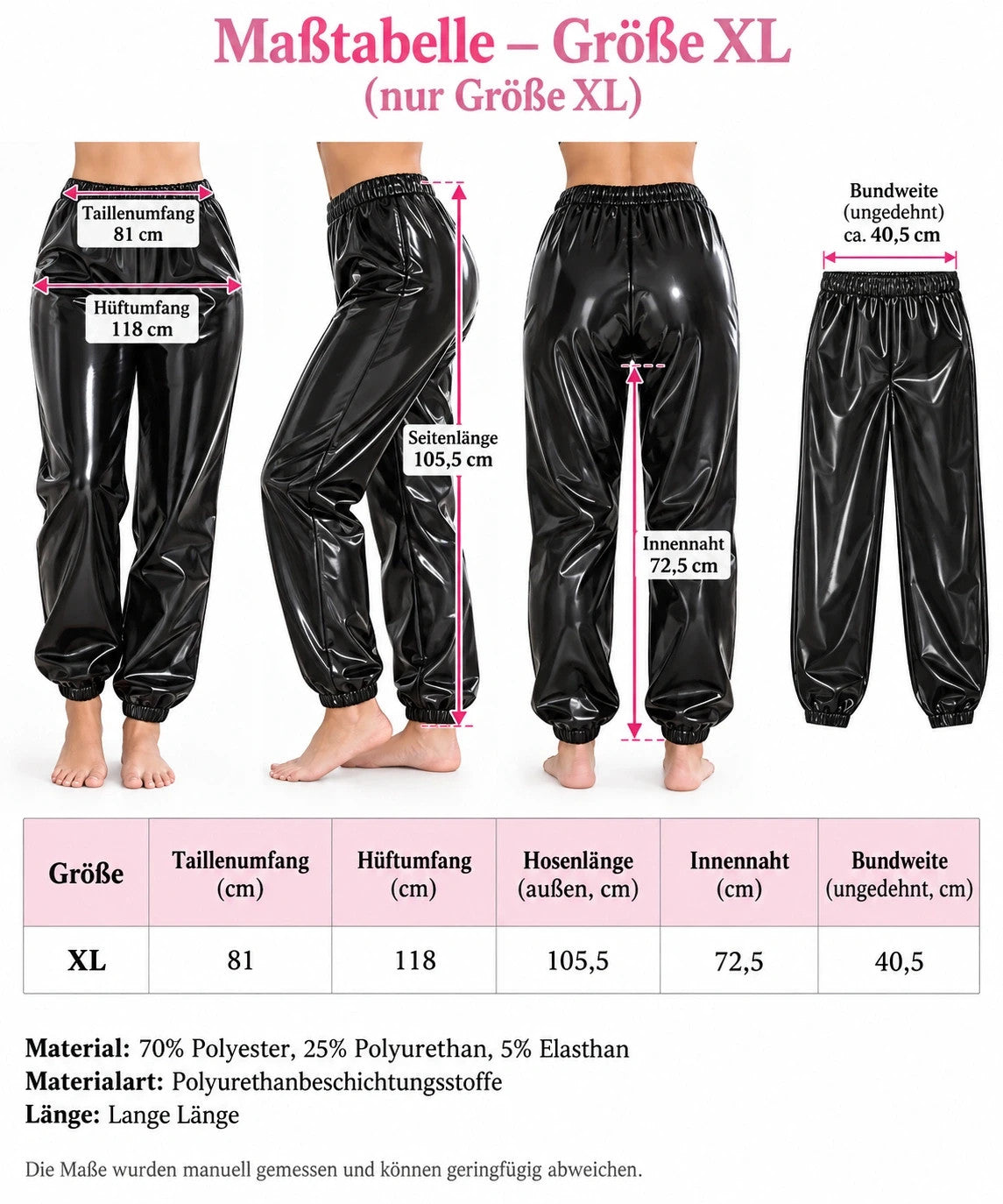 Che black joggers glossy finish elastic waistband relaxed fit