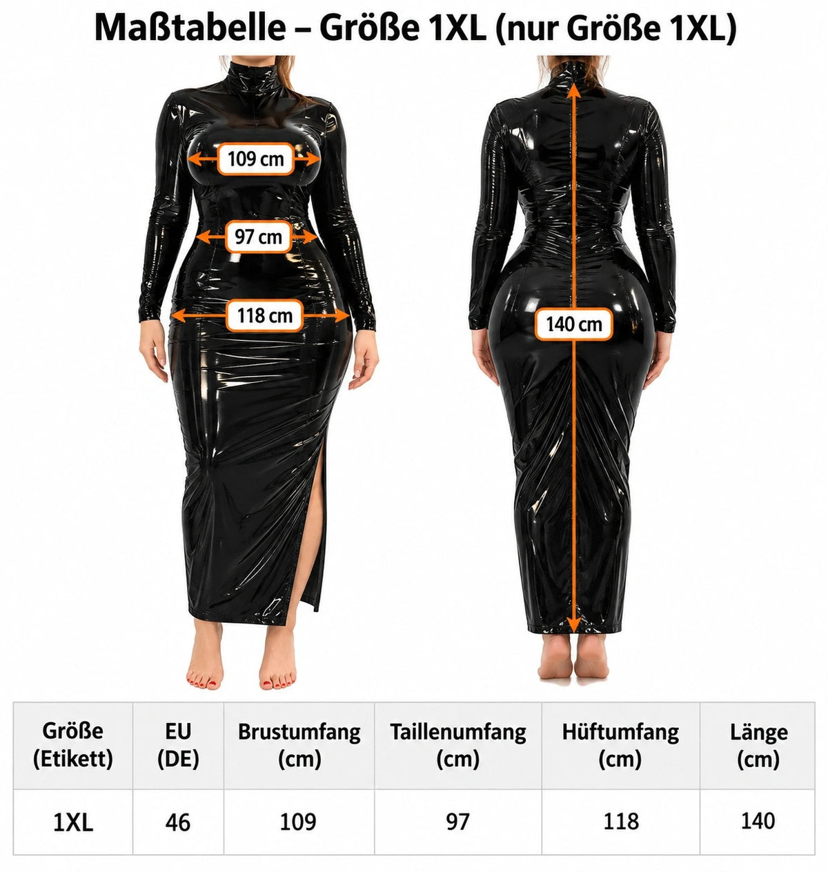 Stark black linen maxi dress, long sleeves, high collar, glossy finish, body-hugging fit.