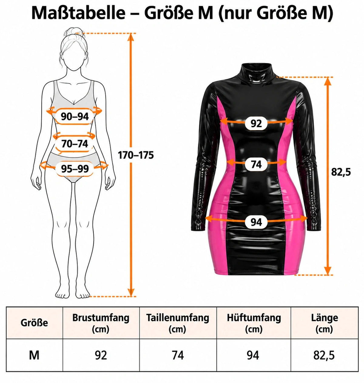 REI bandage dress black with pink side panels, glossy wetlook finish, long sleeves.