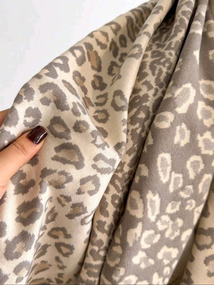 beige shawl cream grey animal print reversible polyester fabric