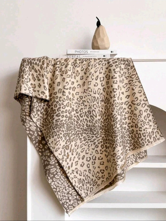 beige shawl cream grey animal print reversible polyester fabric