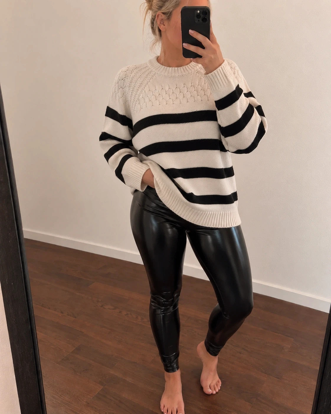 ONLY oversized pullover cream and black striped with logo, new with tags.