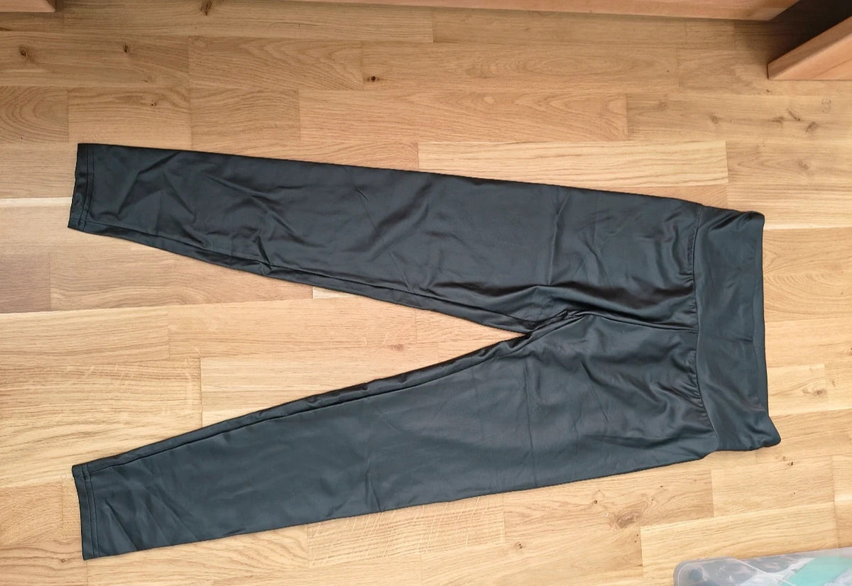 SheIn black bicycle tights high waist matte leather look with wide waistband.