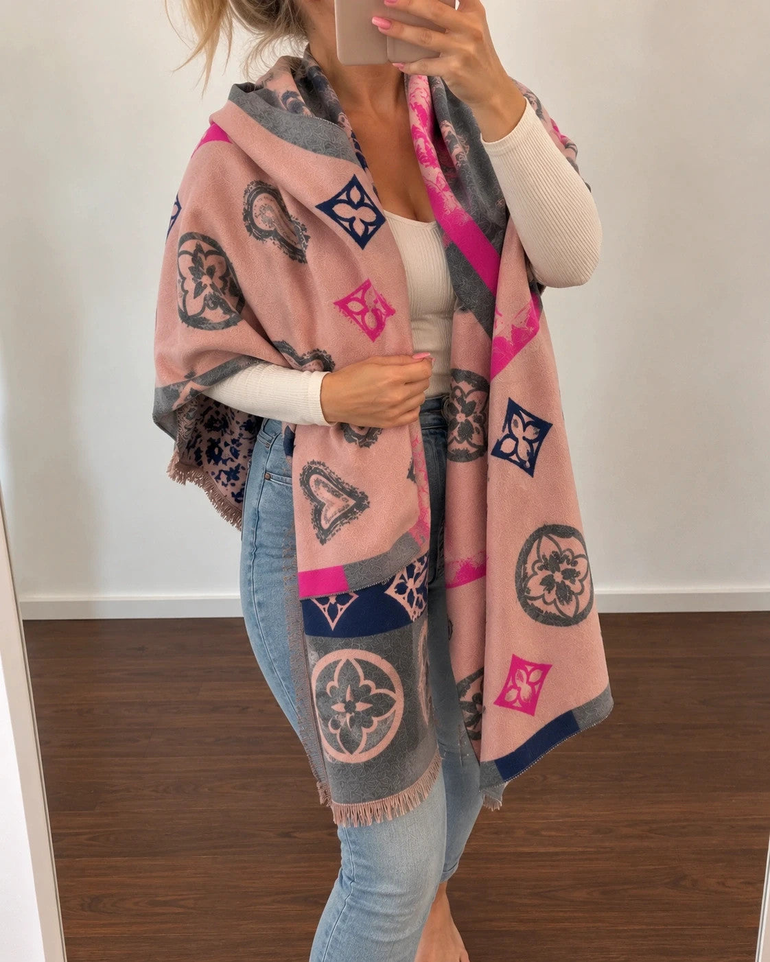 ALS multi pink shawl reversible design soft polyester fabric