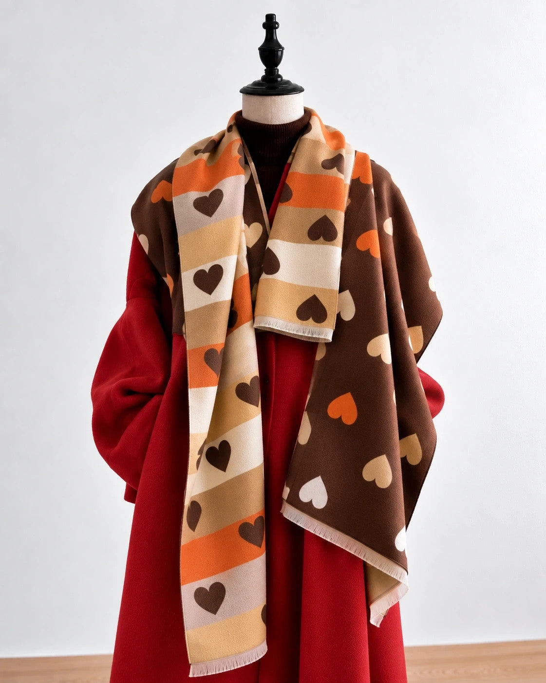 Braun reversible shawl brown orange heart pattern soft polyester fabric