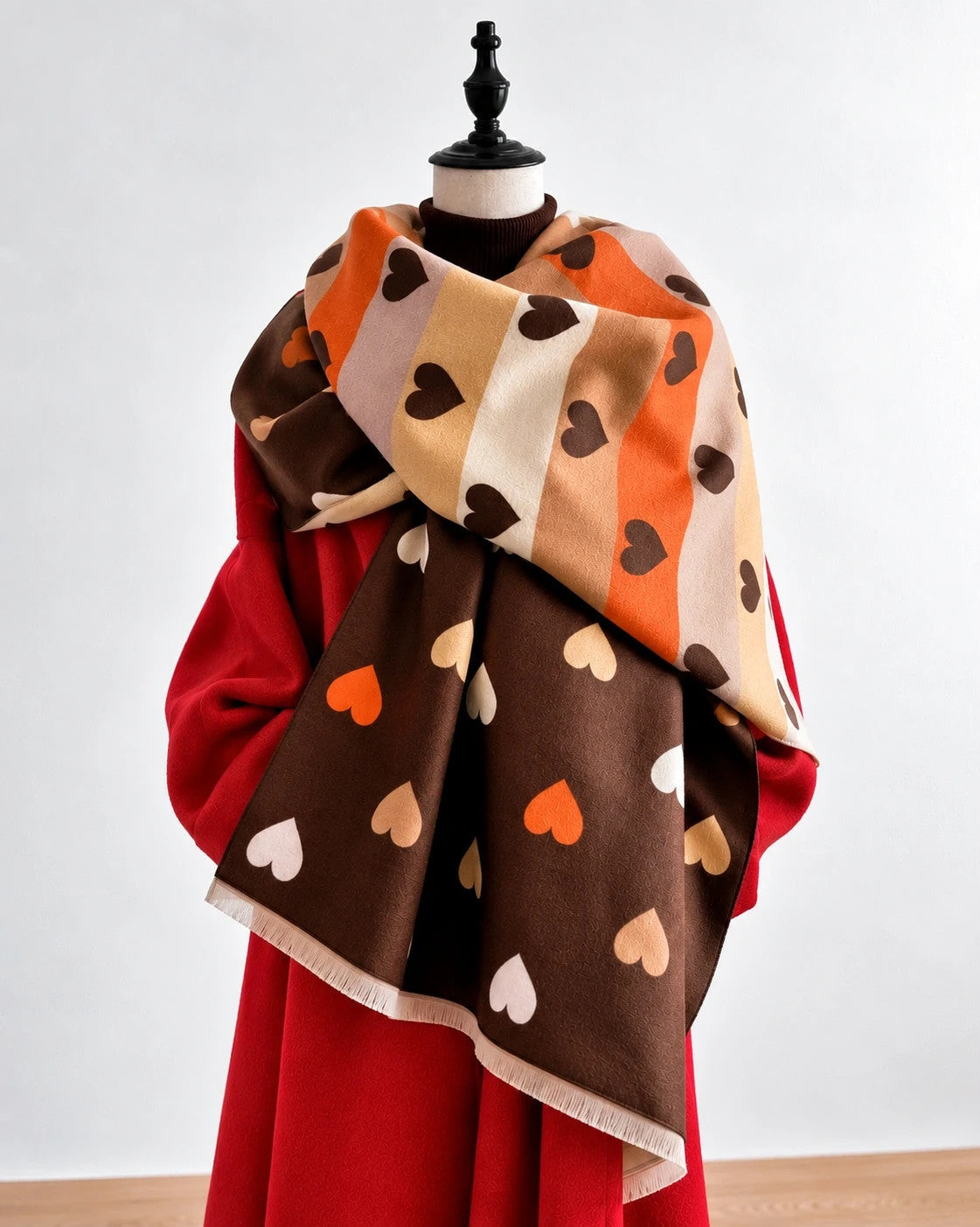 Braun reversible shawl brown orange heart pattern soft polyester fabric