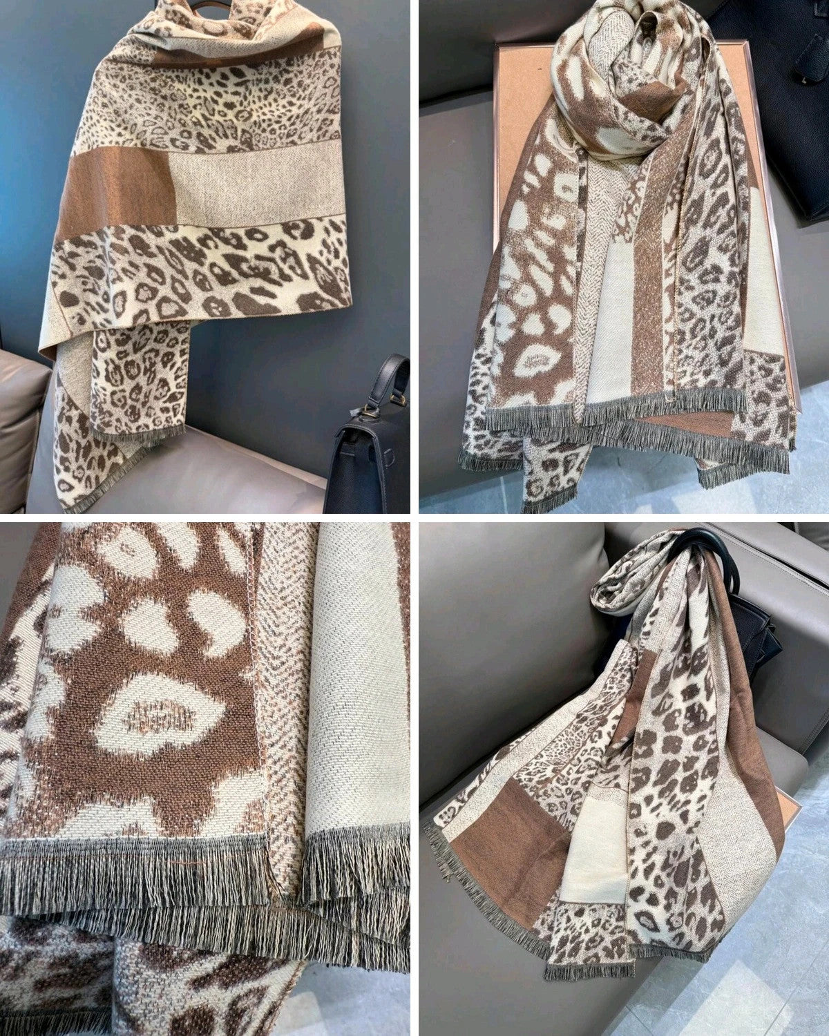 Braun shawl beige brown cream animal print mix soft polyester fabric