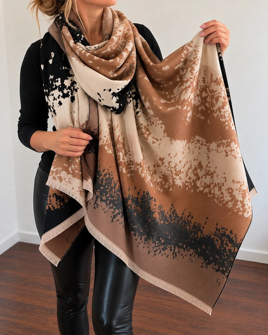 Braun shawl beige brown gradient earth tones soft polyester fabric