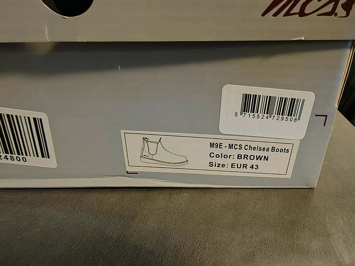 MCS brown winter boots with elastic side panels and beige contrast sole.