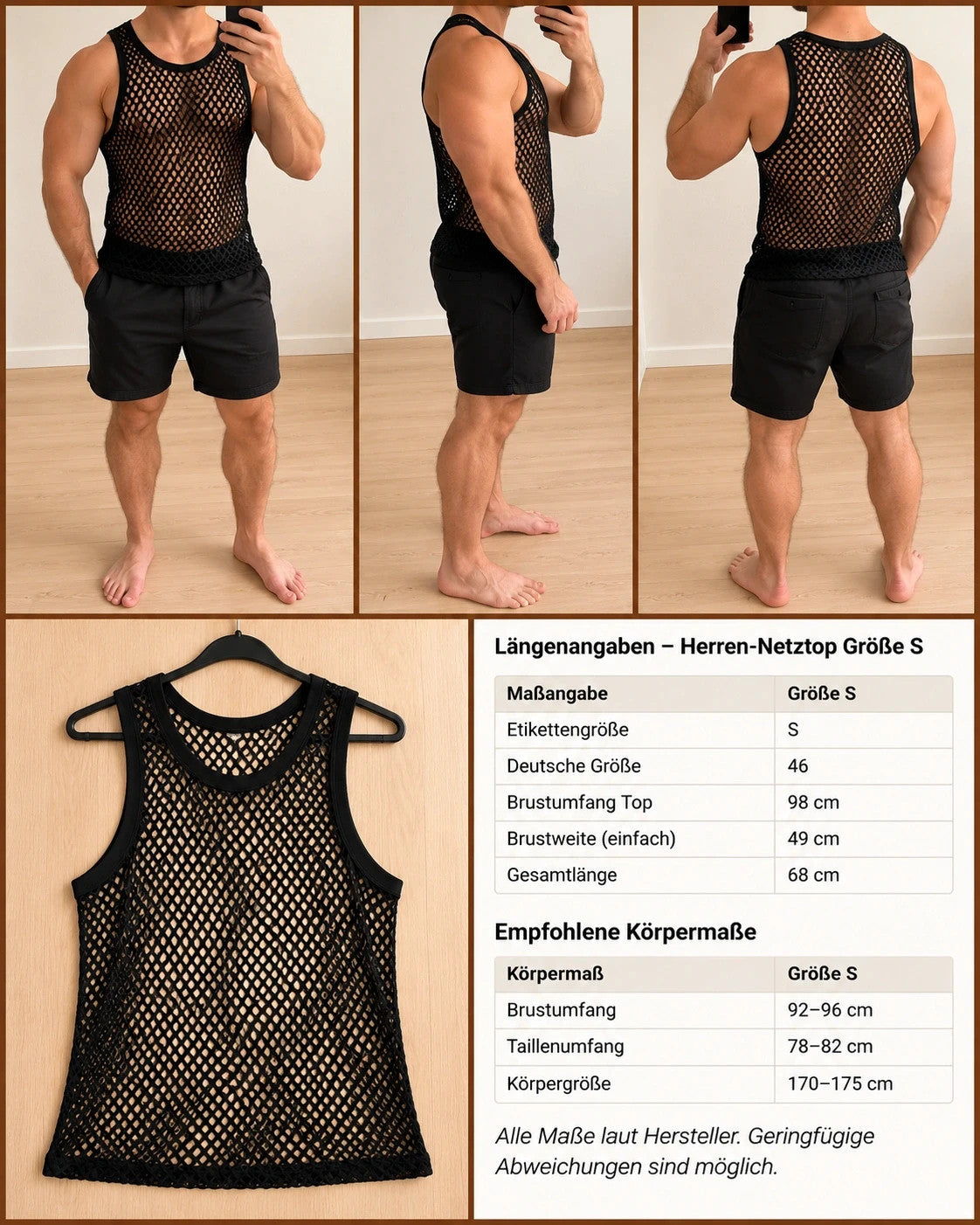 ALS black mesh tank top with round neckline and transparent pattern.