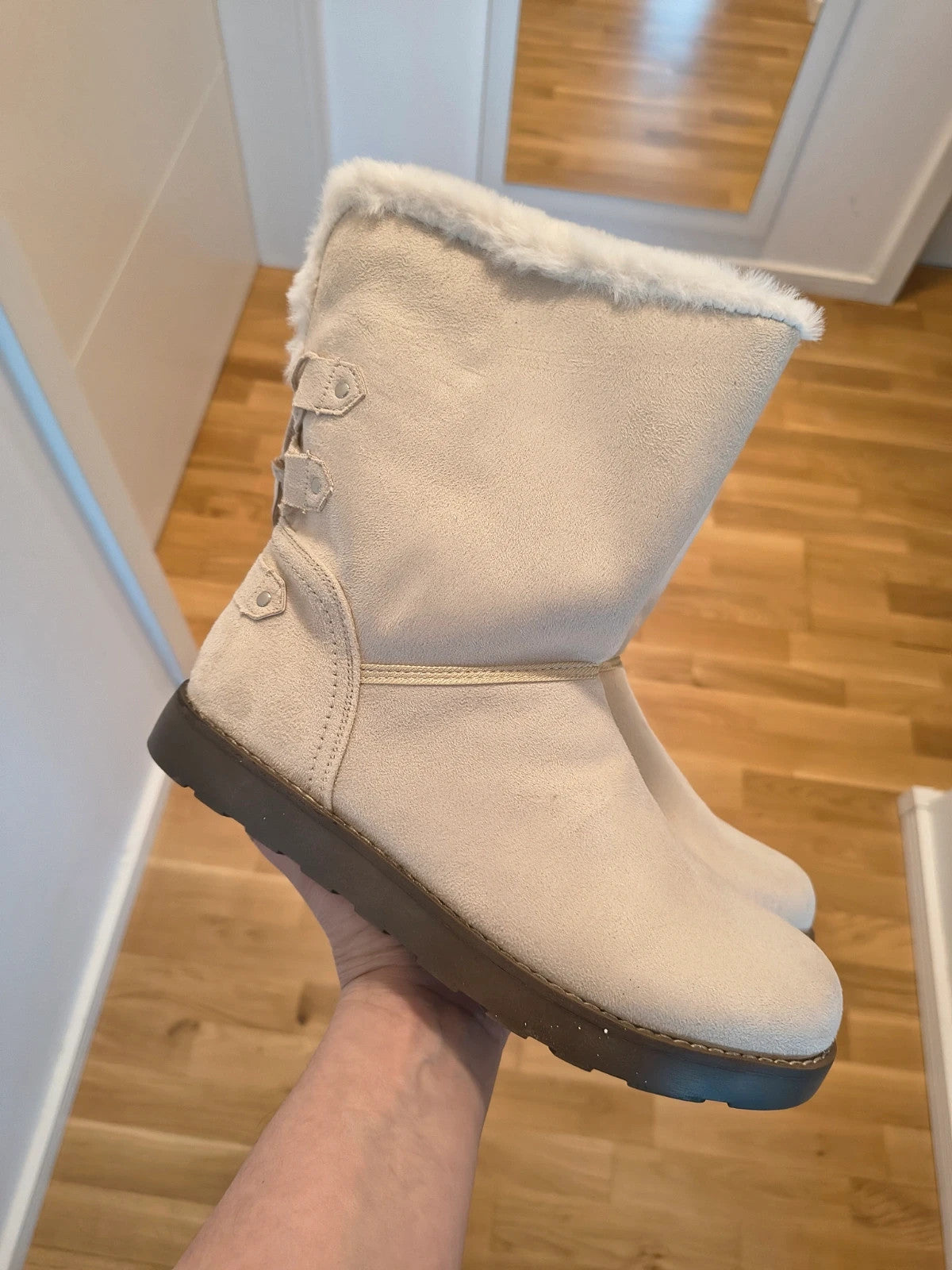 ambellis cream winter boots soft suede fluffy trim decorative tassels
