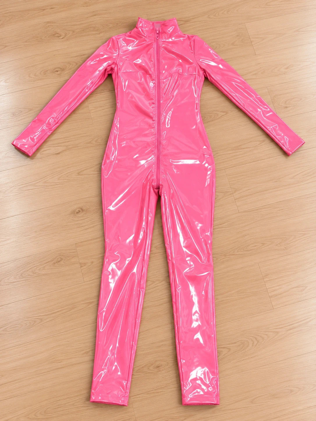Silhouette pink jumpsuit fitted silhouette long sleeves small stand collar