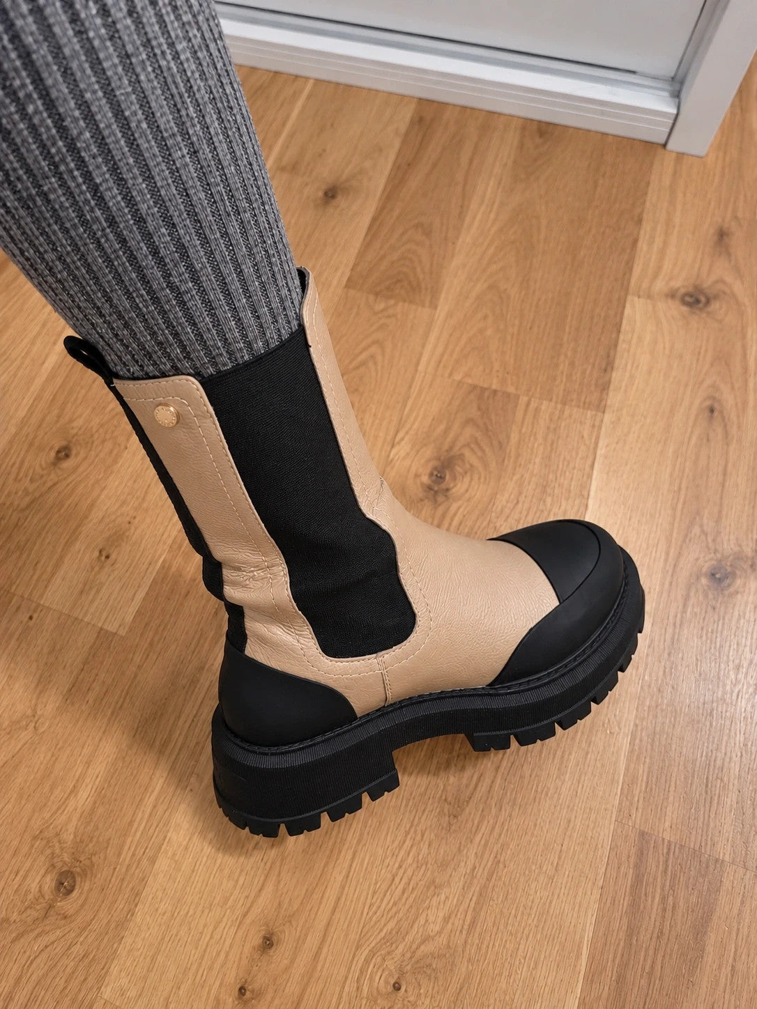 copenhagen shoes beige and black Chelsea boots genuine leather thick sole