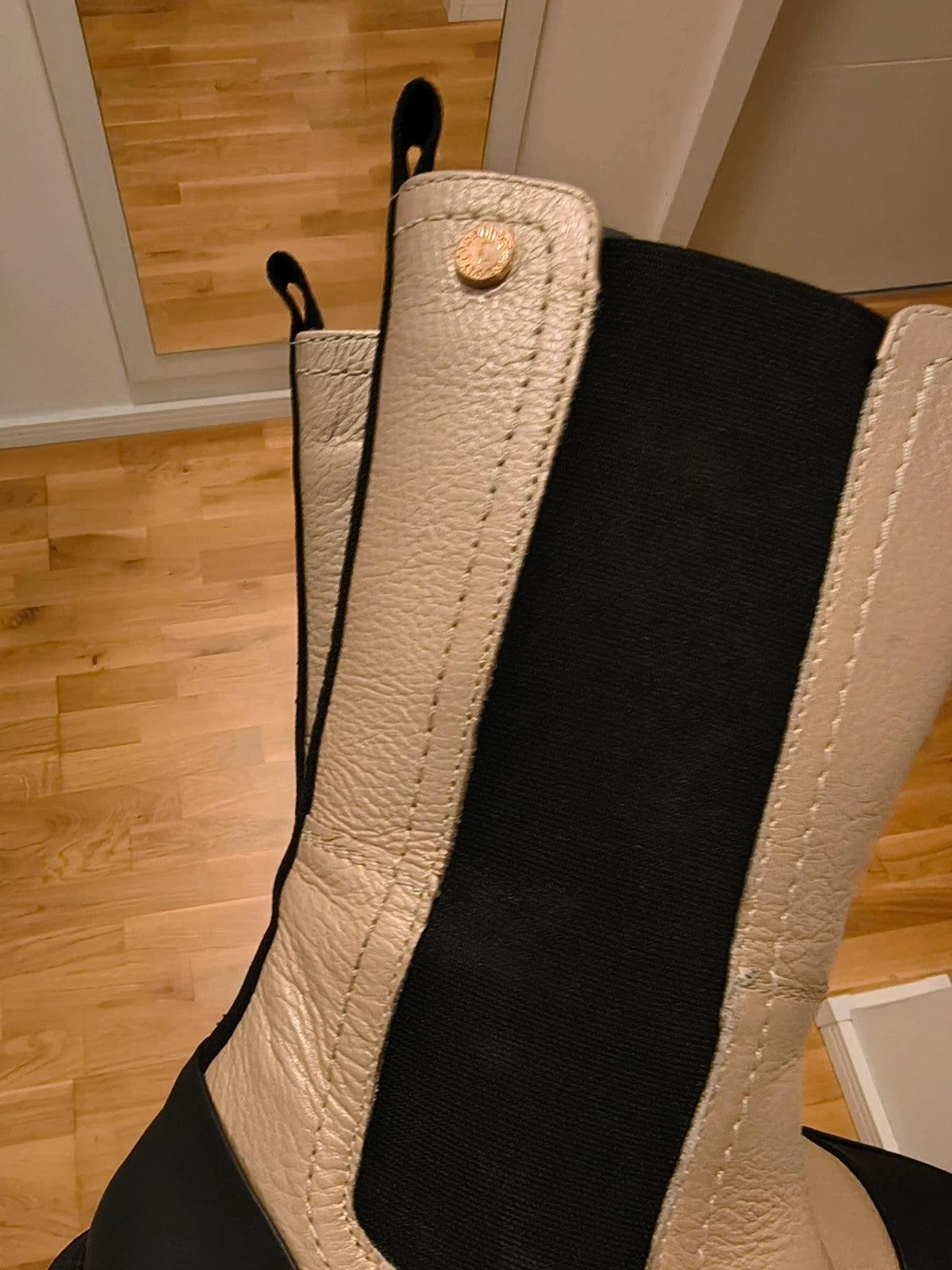 copenhagen shoes beige and black Chelsea boots genuine leather thick sole