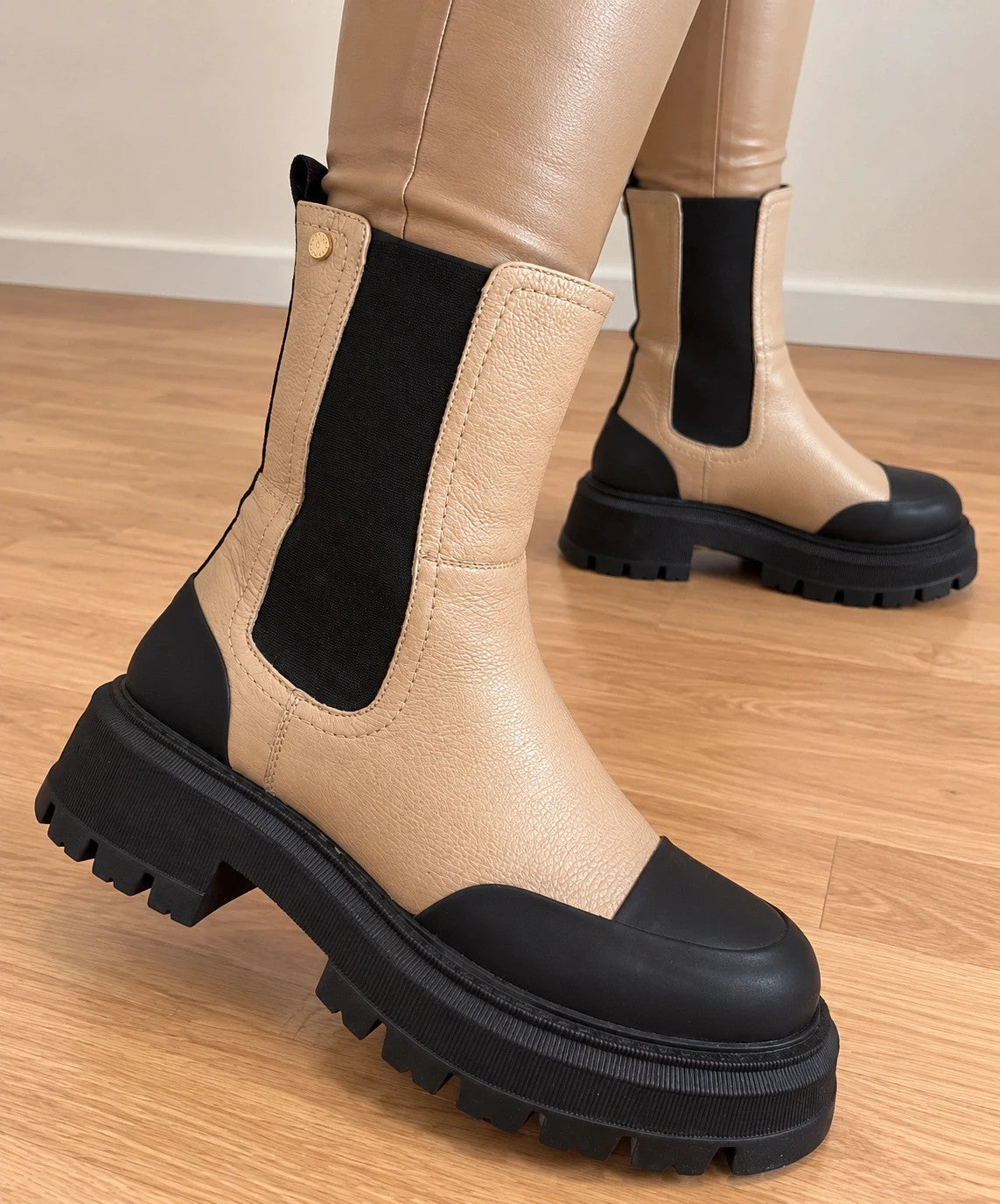 copenhagen shoes beige and black Chelsea boots genuine leather thick sole