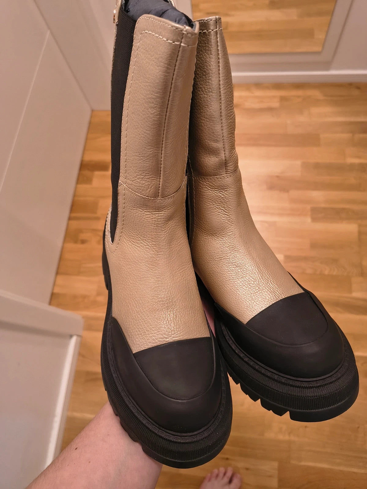 copenhagen shoes beige and black Chelsea boots genuine leather thick sole
