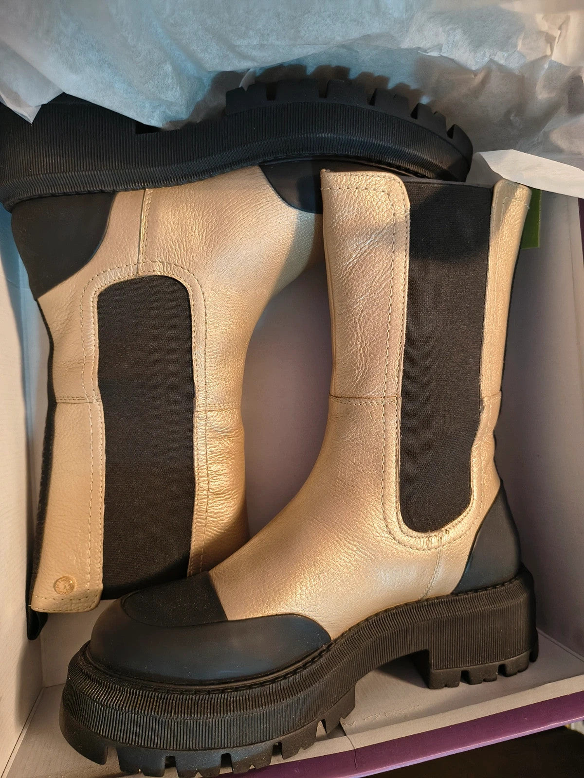 copenhagen shoes beige and black Chelsea boots genuine leather thick sole