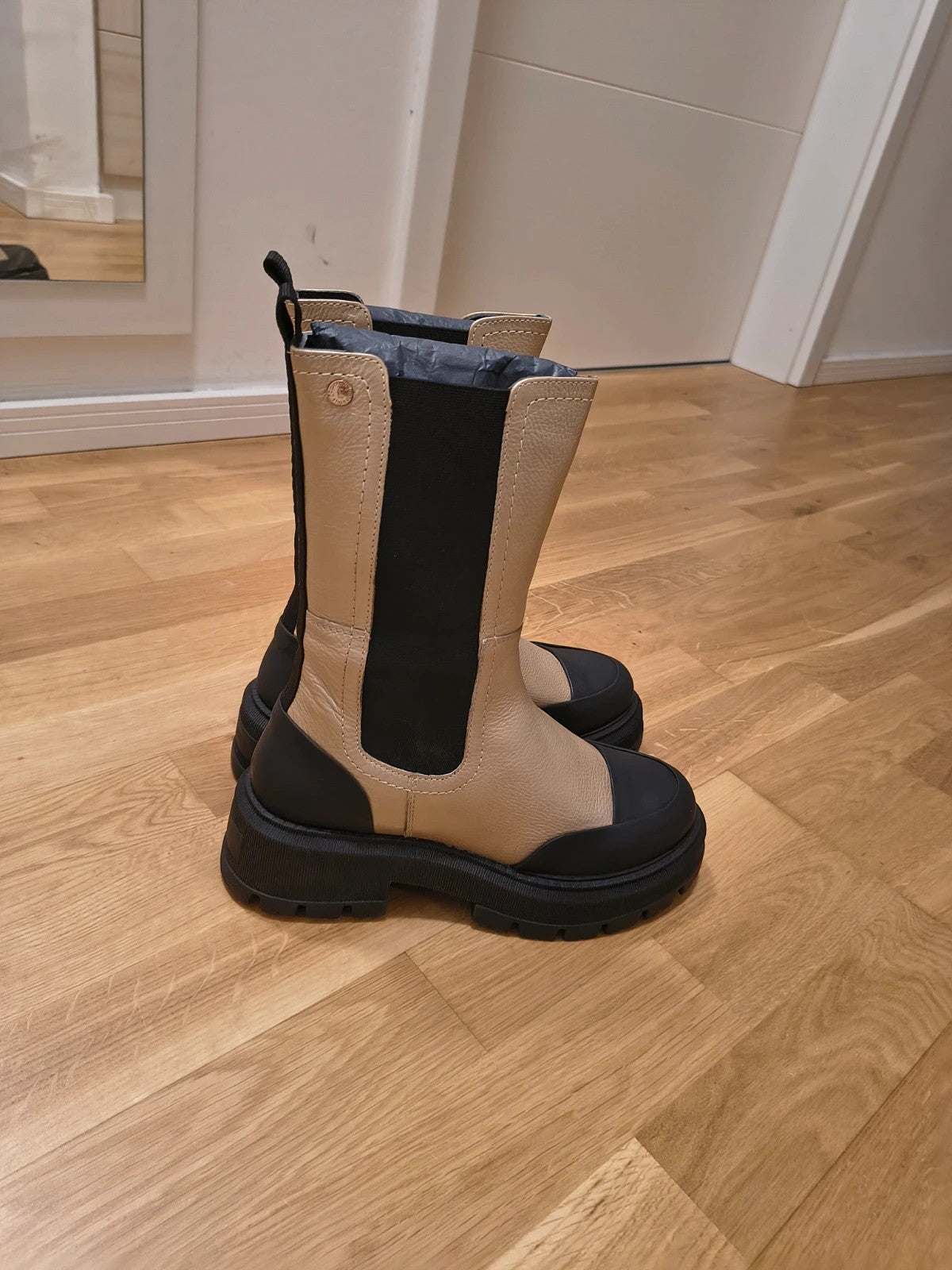 copenhagen shoes beige and black Chelsea boots genuine leather thick sole
