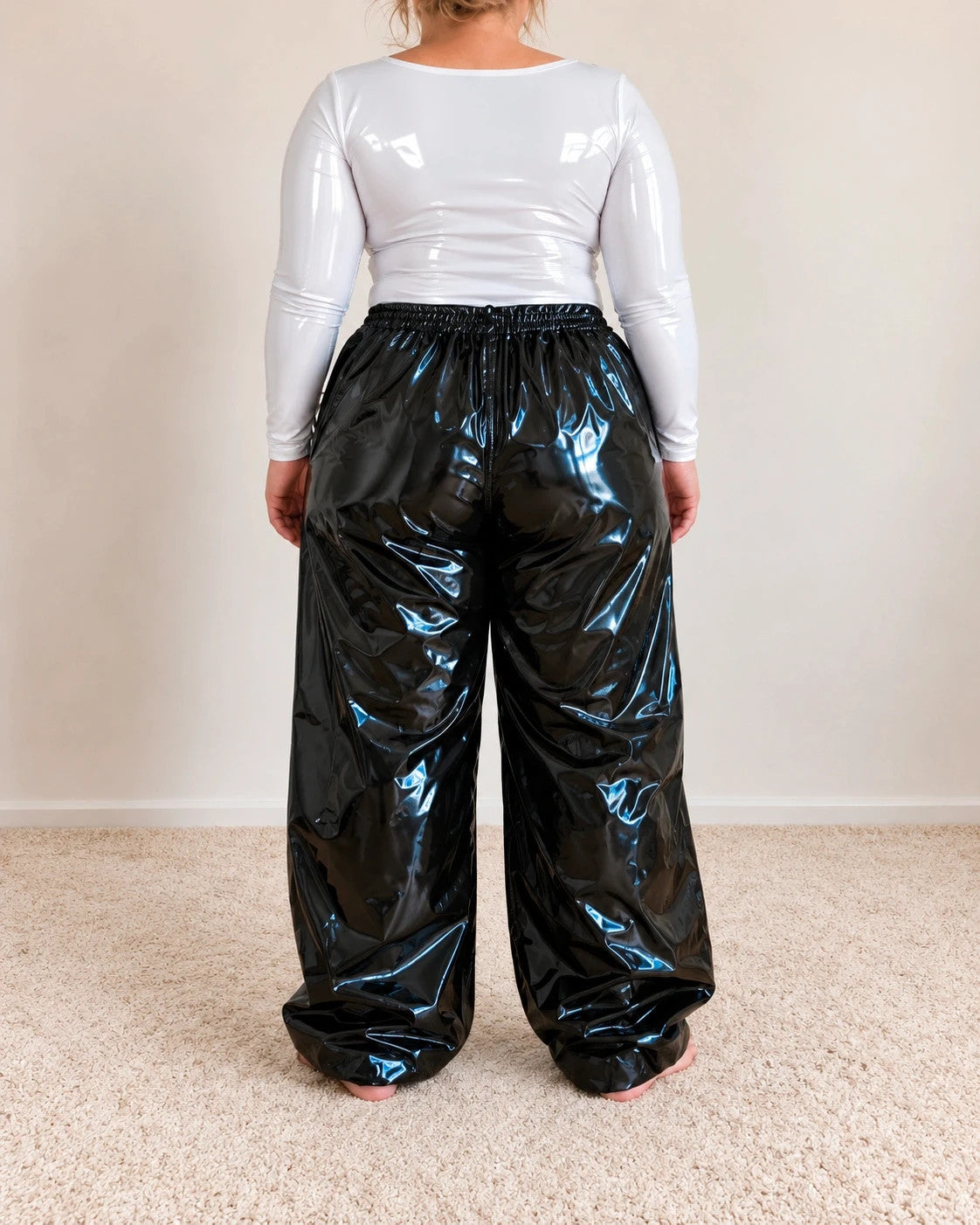 L'ange black joggers high-gloss wetlook finish with elastic waistband and loose fit