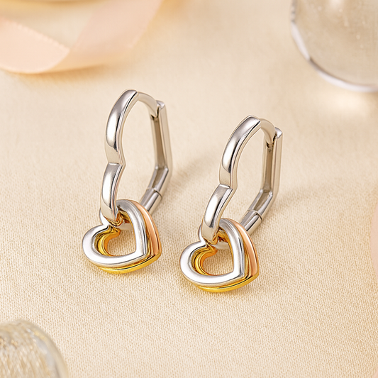 Ohrringe aus 925er Sterling-Silber, Herz-Creolen, 1,6cm