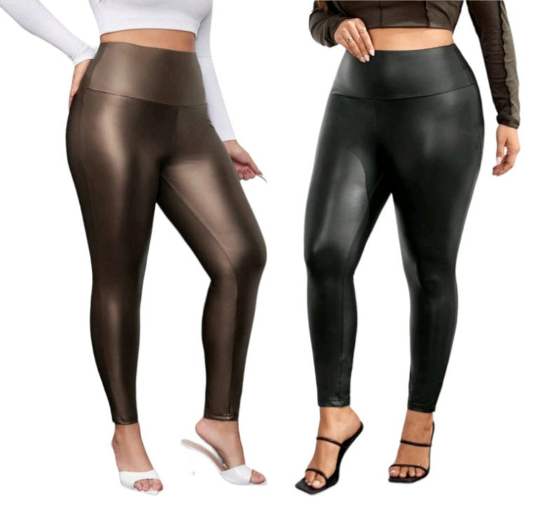Plus size 2er SET Leggings Leder-Optik 44-52