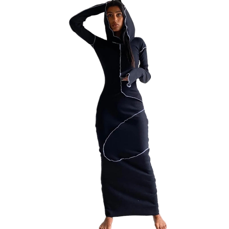 Lässiges casual Kleid mit Kapuze Maxi Midi sportlich Stoff