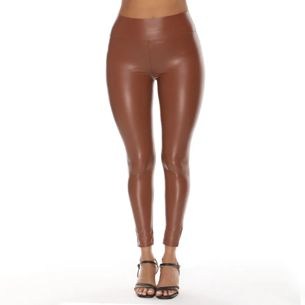 Leder-Optik Leggings Leggins Hose modisch warme Farben elastisch
