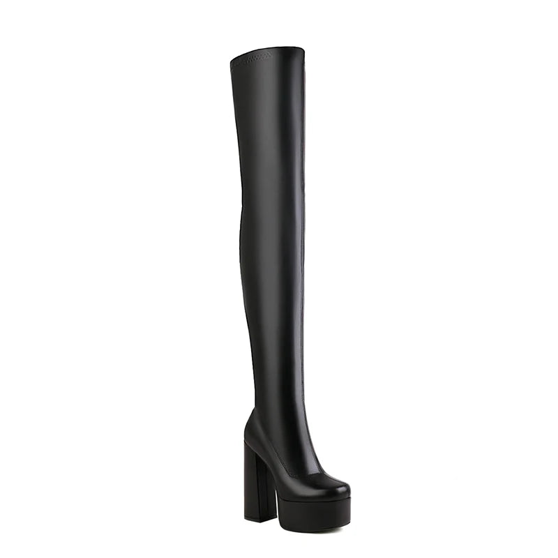 extrem Overknee Platform Plateau Elastisch Ultra-Hoch Leder-Optik