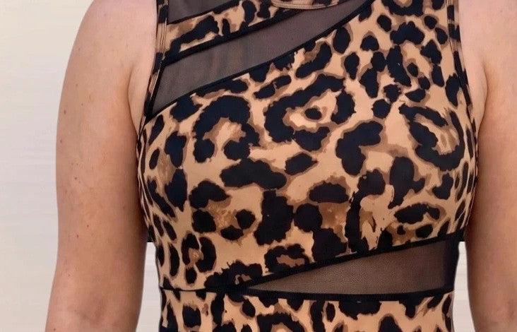 SheIn black and brown leopard print romper synthetic material with animal pattern.
