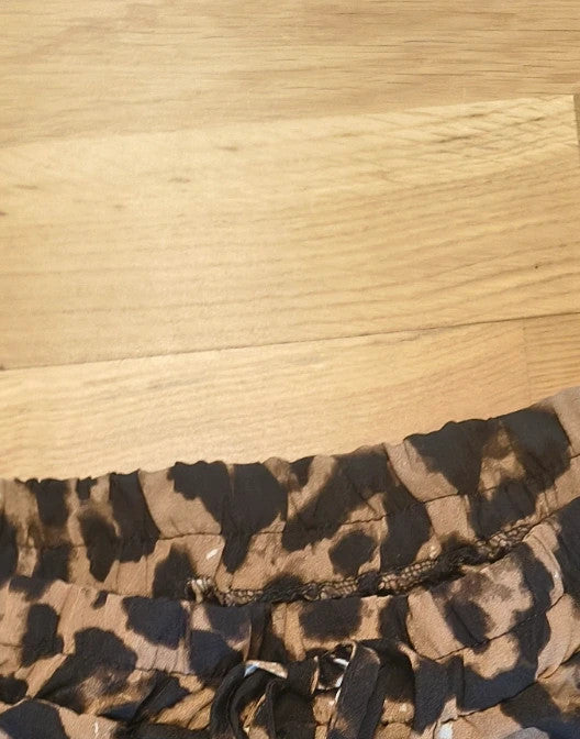 Chino trousers brown synthetic fabric leopard print pattern 4XL size.