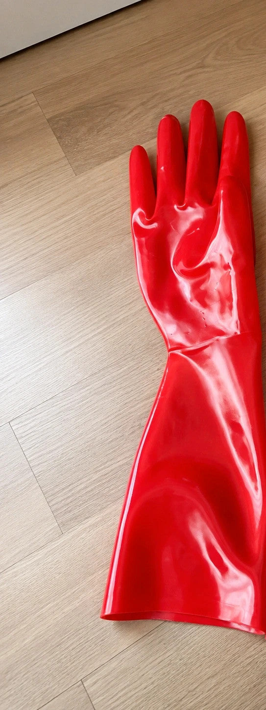 Herren red latex gloves shiny finish long design elegant fit unisex size S
