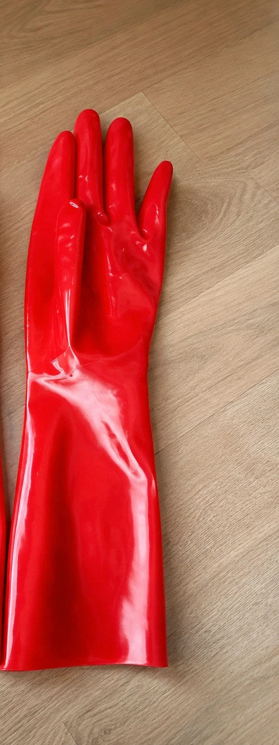 Herren red latex gloves shiny finish long design elegant fit unisex size S