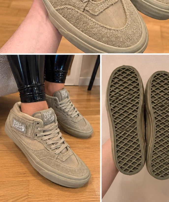 VANS beige khaki trainers leather Half Cab logo and details, nearly unworn condition.