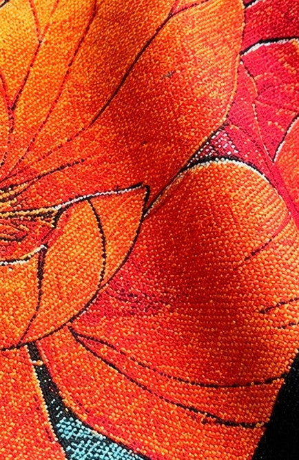 XXL multi-coloured scarf with floral jacquard pattern and fringed ends.